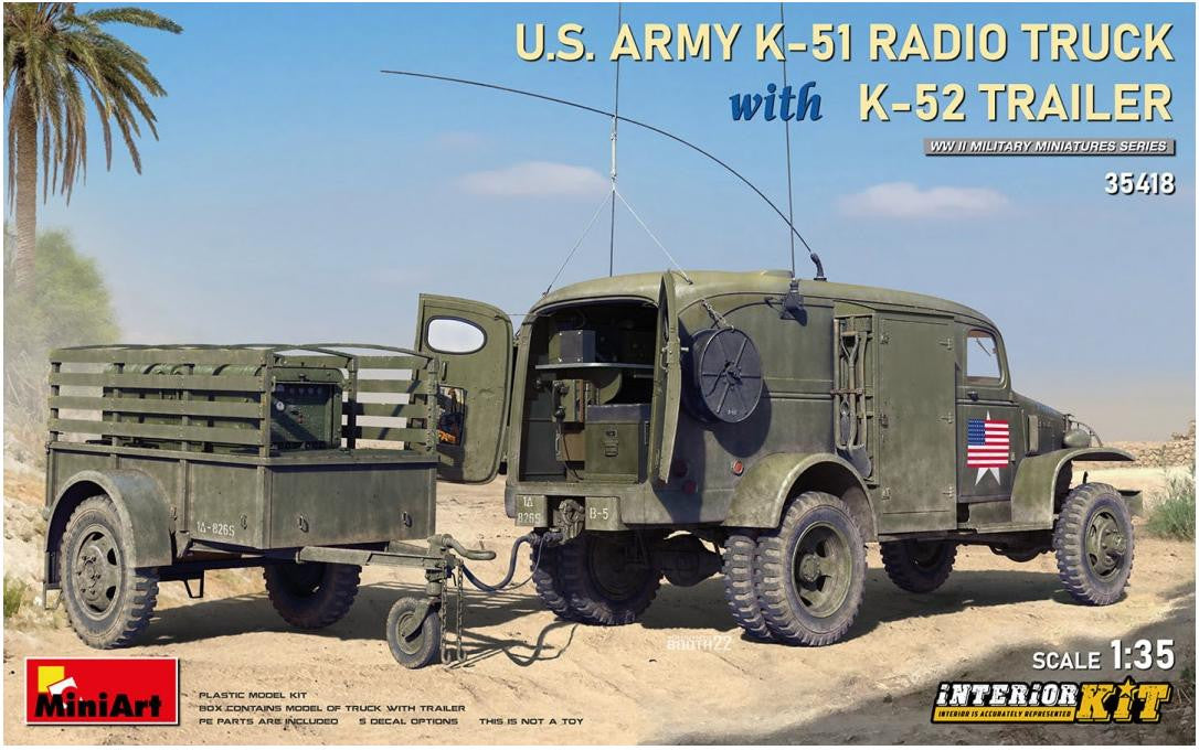 MiniArt 1/35 US Army K-51 Radio Truck w/Trailer & Interior 35418